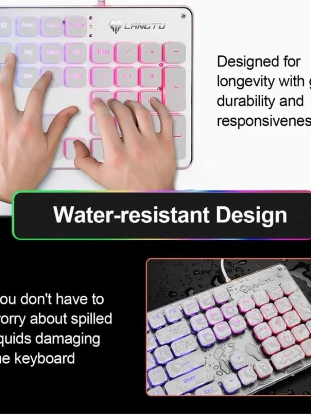 LANGTU Keyboard Lights On or Off USB for MAC and PC
